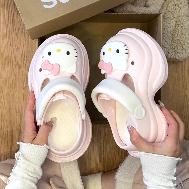 HelloKitty Cute Crocs with Thick Soles - Stylish & Comfortable Heel-Raising Hole Shoes