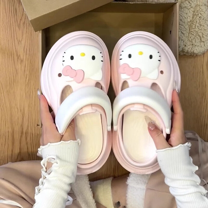 HelloKitty Cute Crocs with Thick Soles - Stylish & Comfortable Heel-Raising Hole Shoes