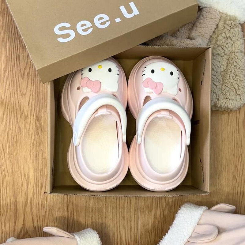 HelloKitty Cute Crocs with Thick Soles - Stylish & Comfortable Heel-Raising Hole Shoes