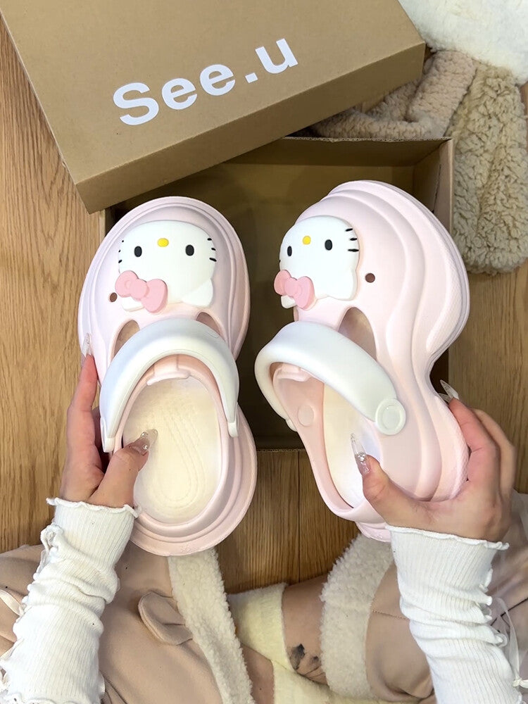 HelloKitty Cute Crocs with Thick Soles - Stylish & Comfortable Heel-Raising Hole Shoes