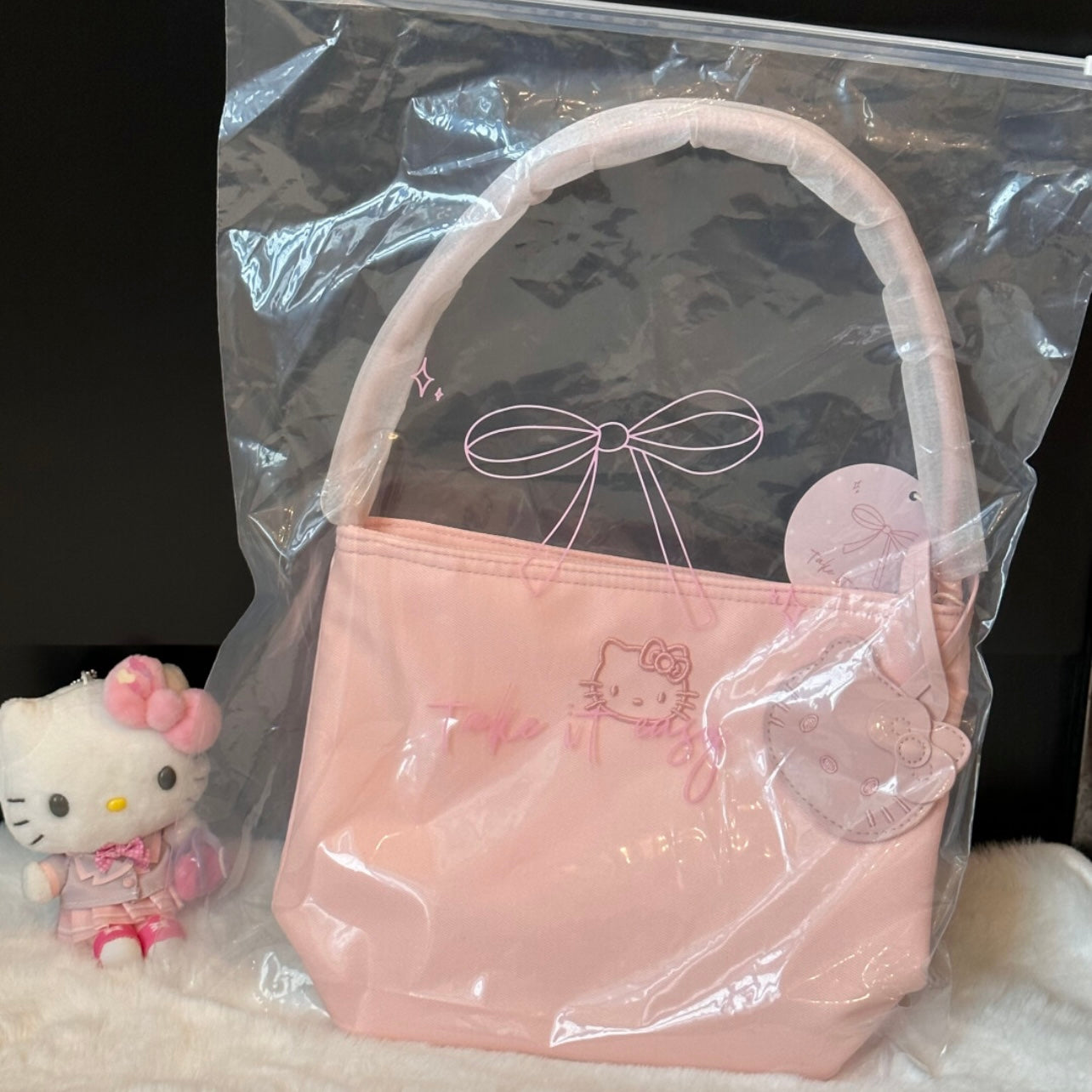 HelloKitty Pink Embroidered Tote Bag with KT Charm