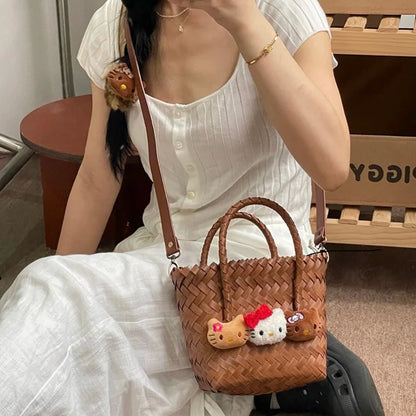 HelloKitty Handmade Faux Wicker Eco-Friendly Bag Tote