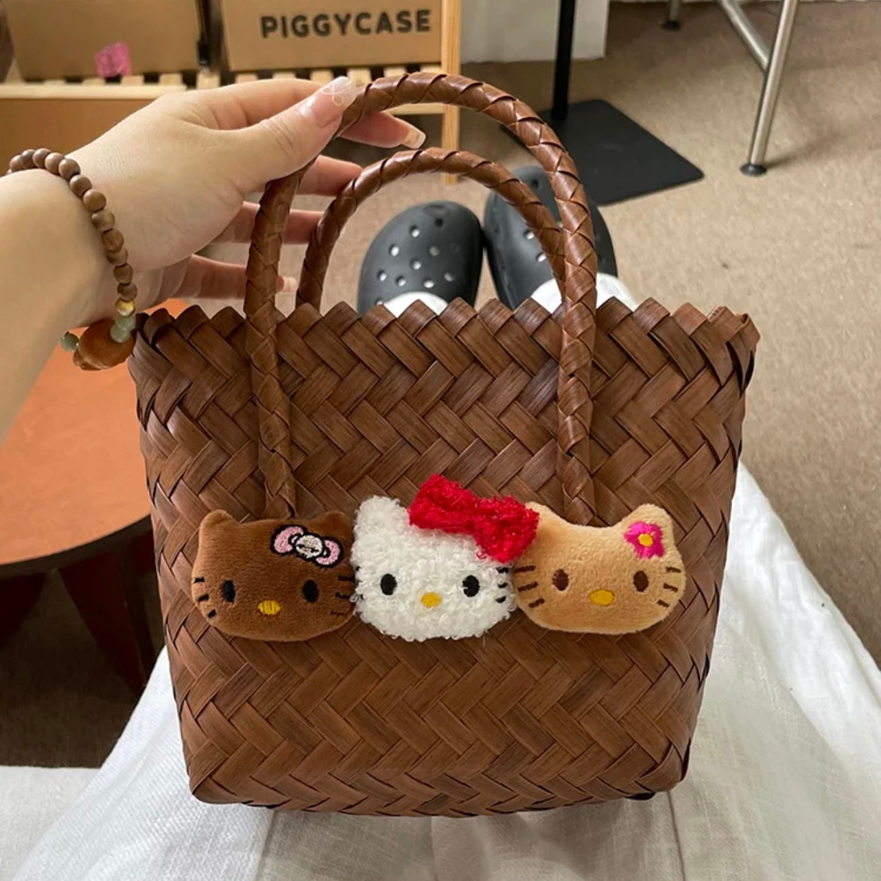 HelloKitty Handmade Faux Wicker Eco-Friendly Bag Tote