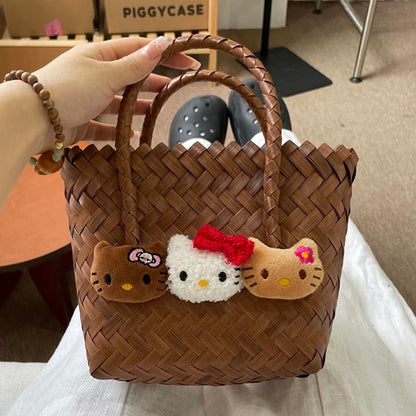 HelloKitty Handmade Faux Wicker Eco-Friendly Bag Tote