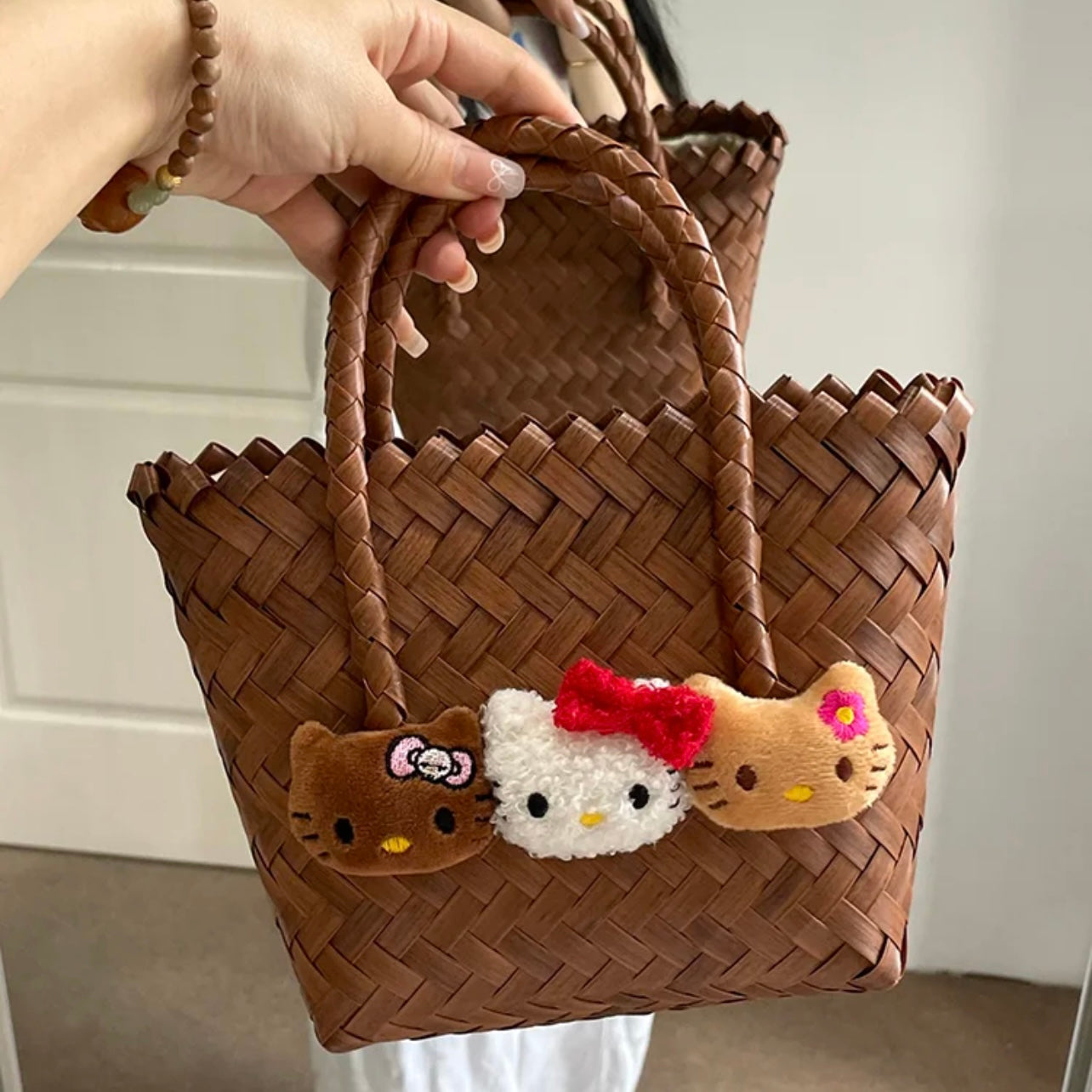 HelloKitty Handmade Faux Wicker Eco-Friendly Bag Tote