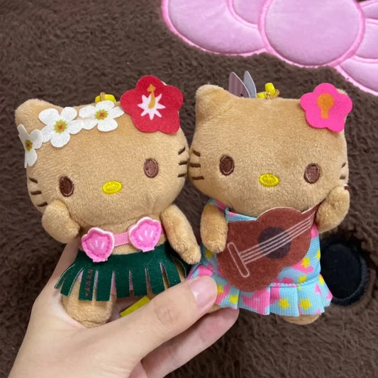 Hawaiian Tan Kitty Hula Skirt Plush Charm - Cute Tropical Accessory
