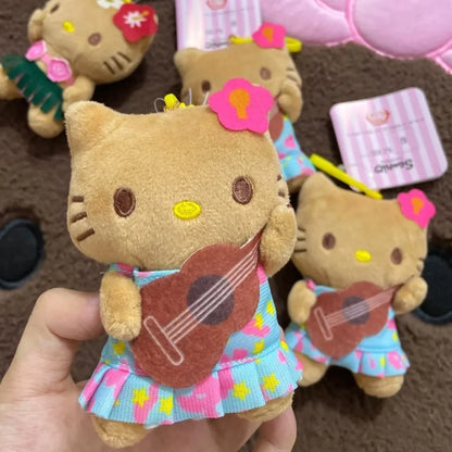 Hawaiian Tan Kitty Hula Skirt Plush Charm - Cute Tropical Accessory