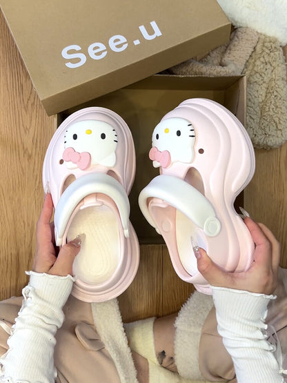HelloKitty Cute Crocs with Thick Soles - Stylish & Comfortable Heel-Raising Hole Shoes