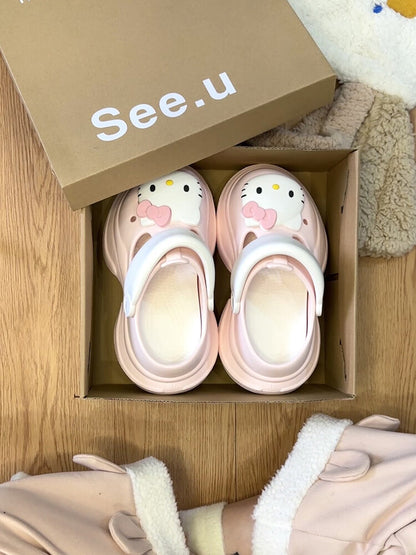 HelloKitty Cute Crocs with Thick Soles - Stylish & Comfortable Heel-Raising Hole Shoes