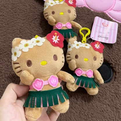 Hawaiian Tan Kitty Hula Skirt Plush Charm - Cute Tropical Accessory
