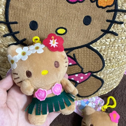 Hawaiian Tan Kitty Hula Skirt Plush Charm - Cute Tropical Accessory